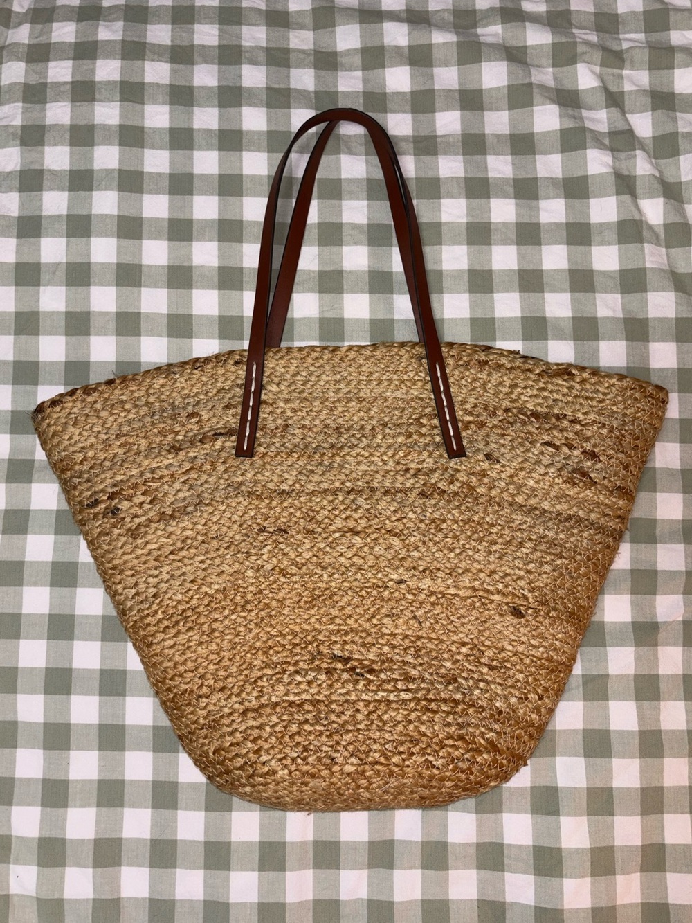 Mango Woven Straw Tote Bag with Brown Leather Handles - Natural - Picture 2 of 6